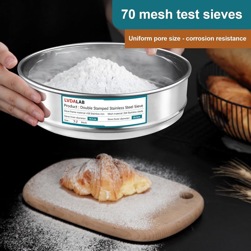 LVDALAB 304 Stainless Steel Mesh Lab Sieve, 70 Mesh(0.25mm) Aperture Test Sieve, 7.9Inch(20cm) Diameter Economy Standard Analysis Sample Test Sieves for Industrial Laboratory Homes - Image 4